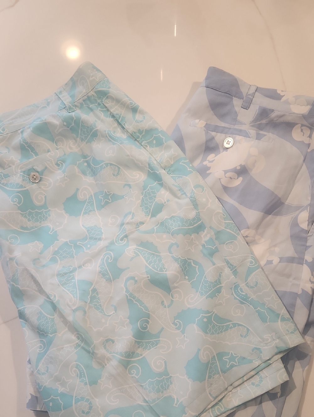 2 Pair Lily Pulitzer Sz40 Light Blue Sea Horse, Crab Print Swim Shorts